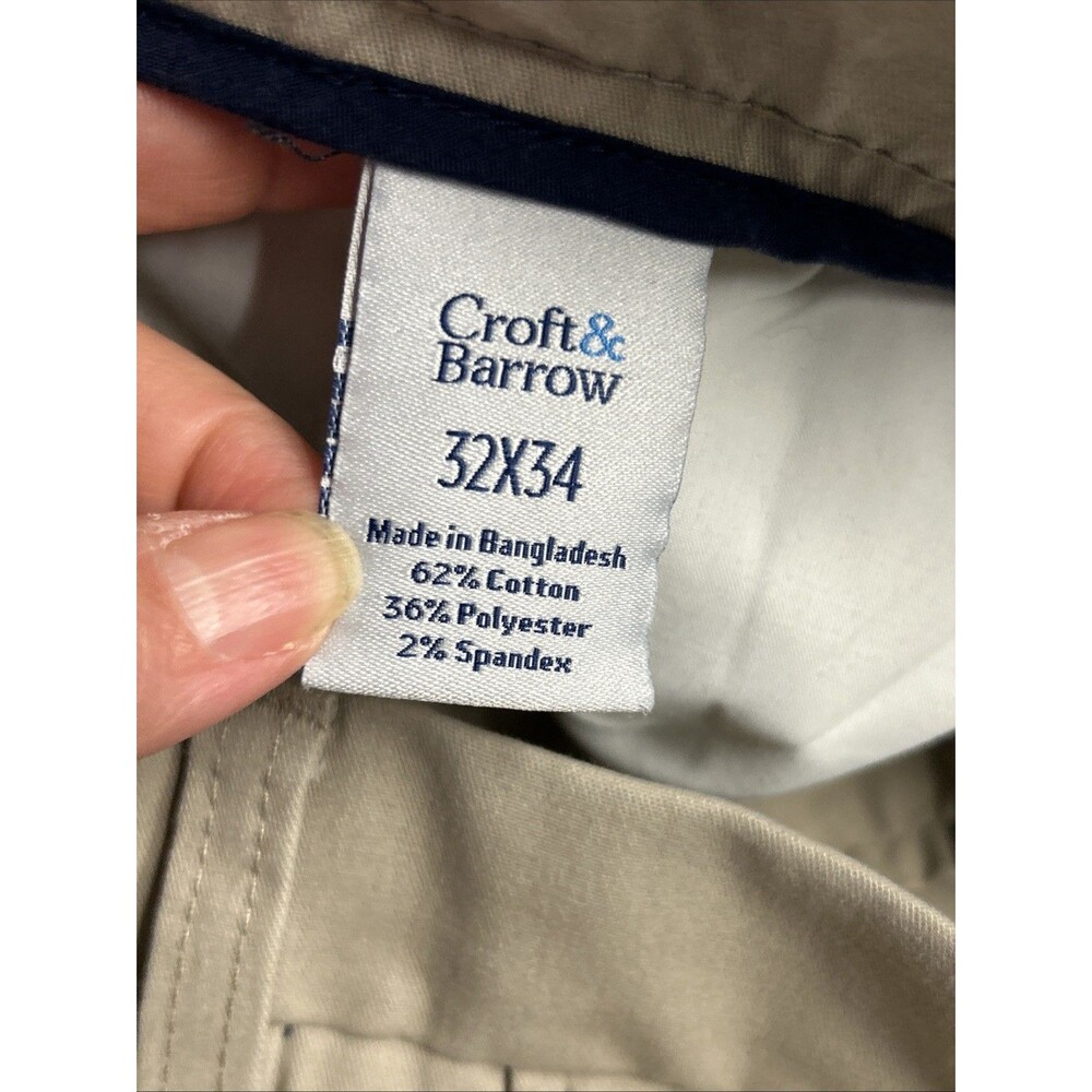 Croft & Barrow Chino Pants Men's 32x34 Beige Classic Fit Khaki Pleated Cotton - Picture 11 of 16